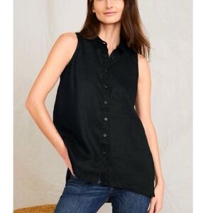 Garnet Hill Black Linen Sleeveless Shirt, size 18